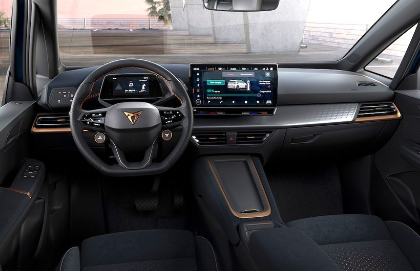 Cupra Born interior, left hand drive, facia and dashboard head on